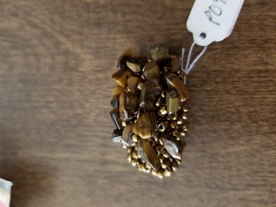 Anillo de ganchillo natural ojo de tigre astillas banda elástica talla 7-9 OB Foto 1 de 3