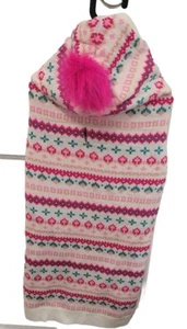 Novogratz Fleece Lined Hooded XL Dog Sweater Cream w/Teal, Pinks, Blush Pom - Picture 1 of 10