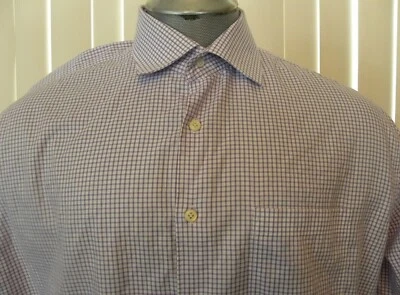  Camisa Peter Millar Nanoluxe L/S Abotonada Púrpura Blanca Cuadros Para Hombres 17.5 X-Long Foto 1 de 4