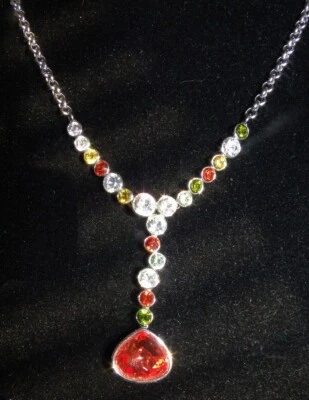 Collar Gota Y Cristal Firmado Swarovski NARANJA VERDE AMARILLO BURBUJAS Tono Plata Foto 1 de 4