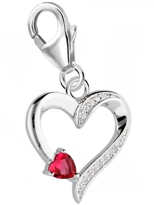 Zirkonia Rubin Herz Charm 925 Sterling-Silber Herren Damen Anhänger für Armband - Bild 1 von 3