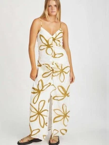 Zulu And Zephyr Olive Flower Linen Maxi Dress Size 14 RRP$370 - Picture 1 of 10
