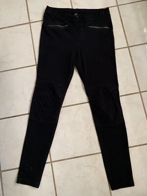 HUE Black Moto Style Elastic Waist Stretch Pants w/ Zippered Pockets Sz M - Image 1 of 4