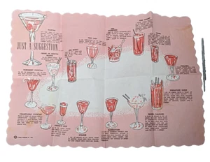 1963 Cocktails Table Place Mat Paper Royal Coatesville PA Vintage Placemat Pink - Picture 1 of 5