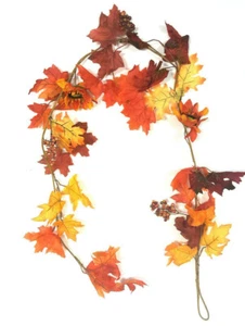 Fall Garland Maple Leaf 5ft Foliage Mantle Vine Door Wall Decor Autumn Halloween - Picture 1 of 3