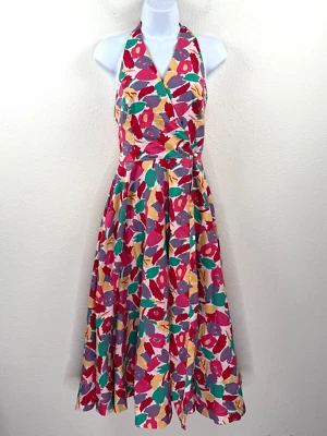 Vestido Vintage Laura Ashley Floral Halter Años 80 Se Ajusta a S/M Cottage Core Foto 1 de 4