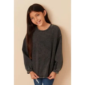 Hayden Girl Tonal Star Patch Washed Sweatshirt Medium  - Picture 1 of 4