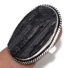 Black Tourmaline 925 Silver Plated Gemstone Handmade Ring US 9 Ethnic Gift GW