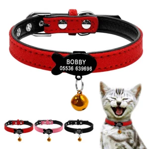 Personalisiertes Hundehalsband maßgeschneidert Haustier Katze Fisch Name Ausweis Etikett graviert mit Glocke XXS-M - Bild 1 von 18