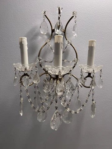 PAIR Vintage Crystal Beaded Italian French Wall Sconces Candelabras 3 Arm Cover
