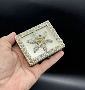 Vintage Dorset Fifth Avenue Powder Compact Silver-tone with RHINESTONES - Foto 1 di 10