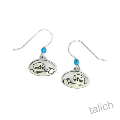 Pendientes Sienna Sky color plata cepillada nutria marina en marco ovalado únicos hechos a mano Foto 1 de 4