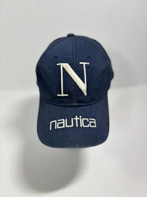 De Colección Nautica Deletrear Logo Grande N Ajustable Correa Gancho y Lazo Sombrero Azul Marino Años 90 Foto 1 de 4