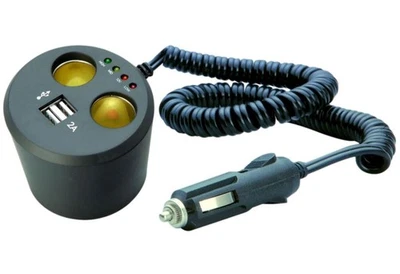 Doppel-Steckdose 12V 24V Zigarettenanzünder 2x USB Verteiler Auto Getränkehalter - Bild 1 von 4