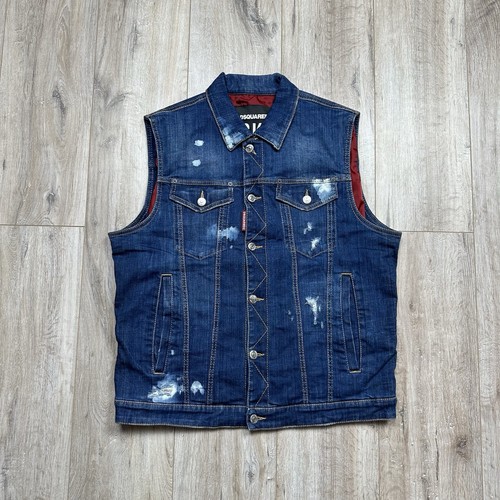 Dsquared2 giacca gilet smanicato denim invecchiato sci blu uomo taglia 54