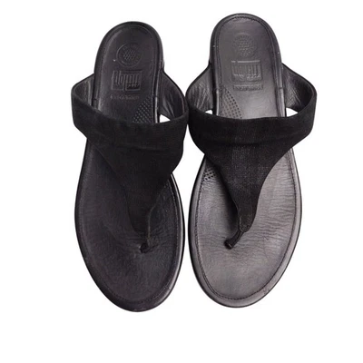 Sandalias FitFlop Banda Cristal - Para Mujer Talla 11 - Gamuza Negra Repujada Serpiente Foto 1 de 4