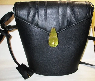 CALVIN KLEIN FRINGE LOG BLACK LEATHER BUCKET BAG CROSSBODY BAG, NICE! - Image 1 of 4