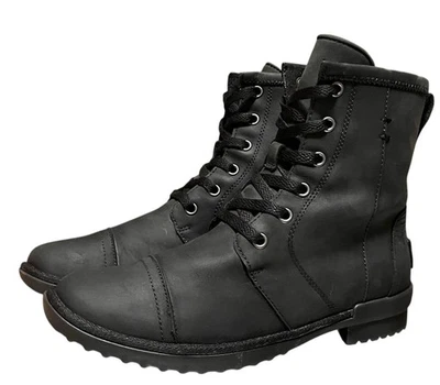 BOTAS UGG ASHBURY CON CORDONES CUERO NEGRO Forradas Sherpa Estilo MILITAR Mujer’s Talla 8 Foto 1 de 4