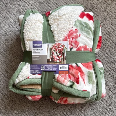 Better Homes & Gardens Velvet Plush 50x60 Watercolor Poinsettia Throw (NEW) PSJ - Image 1 of 4