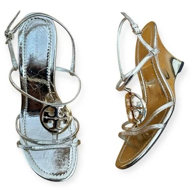 Sandalias de cuña Tory Burch metálicas con logotipo Capri Miller talla 9,5 doradas Foto 1 de 4