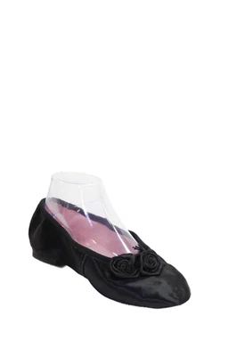 Sapatilhas de balé Mary Beth femininas cetim floral aplique preto tamanho 7 médio - Imagem 1 de 4