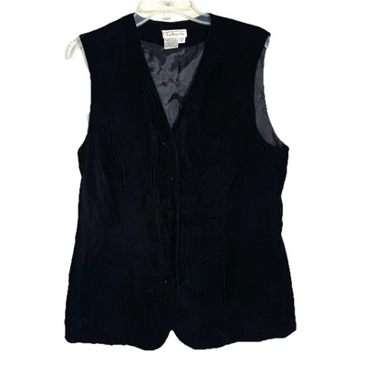 Vintage Talbots Sz 12 Black Velvet Button Vest Longer Length Made In USA - Image 1 of 4