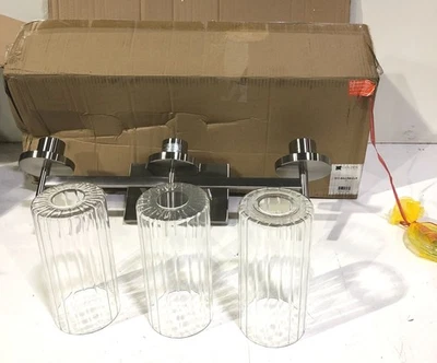 Golden Lighting Winslett 3-Light Pewter Vanity Light Clear Ribbed Glass - Image 1 of 4