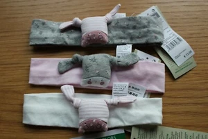 United Colors of Benetton Baby Cotton Headbands Pack of 3 Grey Pink White - Picture 1 of 12
