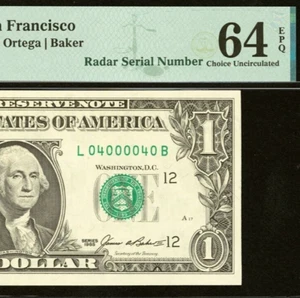 1985 $1 San Francisco FRN PMG 64EPQ amazing radar serial number 04000040 - Picture 1 of 3