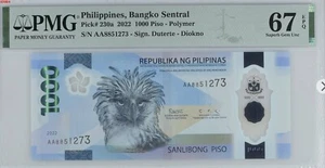Philippines P230a 2022 1,000 Piso Polymer AA Prefix PMG 67EPQ - Picture 1 of 2