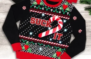 $UCK IT 3D CANDY CANE Ugly Funny Christmas Holiday Sweater ADULT )M) MEDIUM - Picture 1 of 2