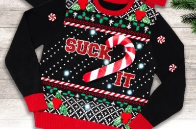 $UCK IT CANDY CANE Feio Engraçado Natal Feriado LIGHT UP Suéter ADULTO MÉDIO - Imagem 1 de 2