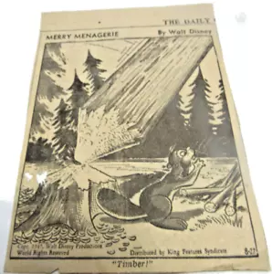 Dibujos animados Walt Disney Merry Menagerie B&W Bob Grant Cómics Periódico 1947 Castor - Imagen 1 de 2