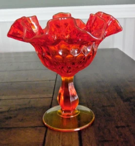 Vintage Fenton Orange Amberina Glass Thumbprint Compote Candy Dish - Picture 1 of 8