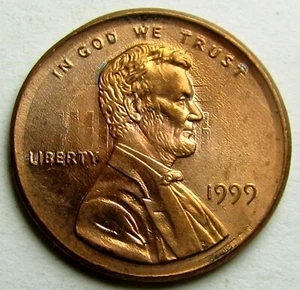 Error 1999 Lincoln 1c Broad Struck~ BU~ with SUPER STRONG DIE Clashes obv & rev - Picture 1 of 9