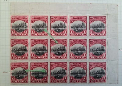 RARE 1924 Rarotonga block of 15x1d Avarua stamps Mint w varieties SG82a - Image 1 of 3