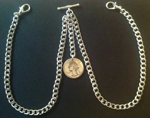 Double Albert Pocket Watch Chain with US quarter dollar fob,silver colour - Picture 1 of 6