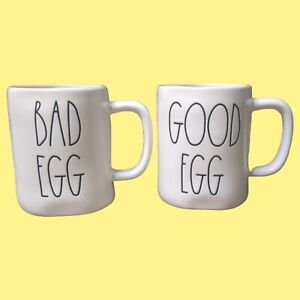 Rae Dunn Easter Coffee Mugs Good Egg/Bad Egg Set of 2