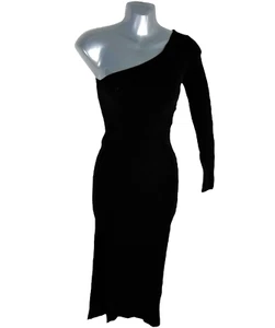Stradivarius Black Ribbed Dress One Sleeve Women's UK Size XS - Picture 1 of 6