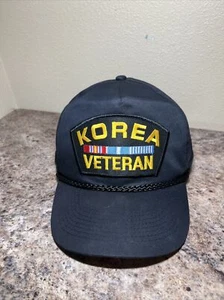 Vintage Korea Veteran Hat Korean War Vet Patch Snapback Black Military Ball Cap - Picture 1 of 3