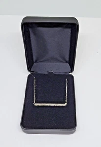 14k White Gold Over Copper Genuine Diamond Bar Necklace ~ 18" - Picture 1 of 9