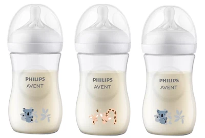 Avent Natural Response Flaschen Set  Babyflasche mit Motiven Sauger 1 Monat+/ 3 - Bild 1 von 4