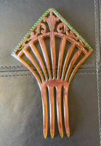 Vintage Art Deco Hair Comb Celluloid Green Pink ESTATE FIND Beautiful - Picture 1 of 5