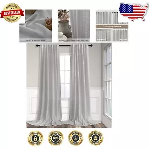 108 Inch Semi-Sheer Dove Grey Curtains - Perfect for Living Room & Home Office - Picture 1 of 10