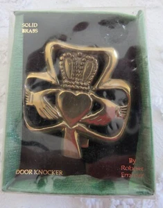 Robert Emmet Solid Brass Shamrock Claddagh Door Knocker Vintage - Picture 1 of 4