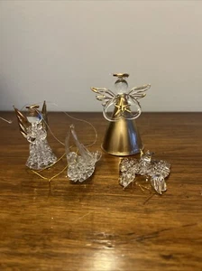 4 Vintage Spun Glass Ornaments Gold Accents Angels Bird Butterfly - Picture 1 of 15