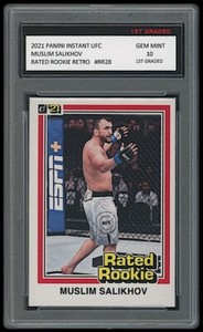 MUSLIM SALIKHOV 2021 PANINI INSTANT UFC RATED RETRO 1ST GRADED 10 ROOKIE CARD RC