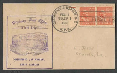 1949 PC PREXY 1/2c PR #803 PAIR 1ST TRIP H.P.O. CARD FROM GREENSBORO SEE INFO - Image 1 of 2