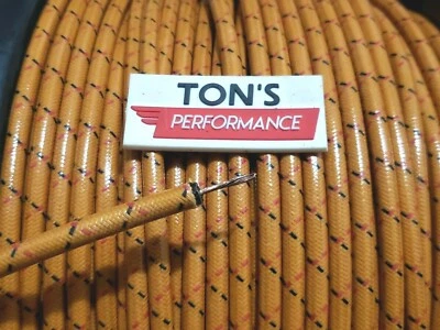 7mm COPPER CORE BRAIDED CLOTH Orange with Black Red tracers SPARK PLUG WIRE foot - Image 1 of 4
