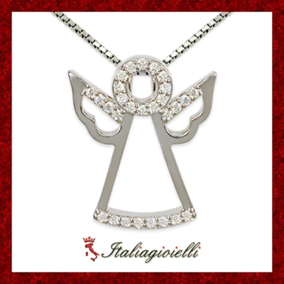 Collana Angelo Custode Brillante in Argento 925 Rodiato Oro Bianco - Immagine 1 di 4